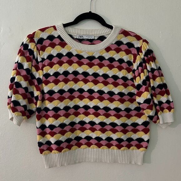 Knit Multi-Coloured, Short-Sleeved Sweater - Picture 1 of 5